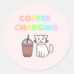Sticker Rond Coffee&Cat rose classique collant rond