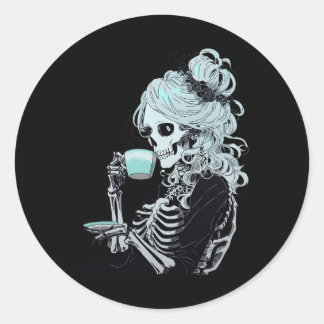 Sticker Rond Coffee Drinking Skeleton Diy Halloween Costume Mes