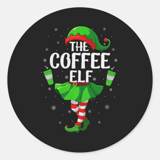 Sticker Rond Coffee Elf Christmas Girls Women Elf Squad Xmas Fa (Devant)