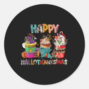 Sticker Rond Coffee Halloween Thanksgiving Christmas Happy Hall