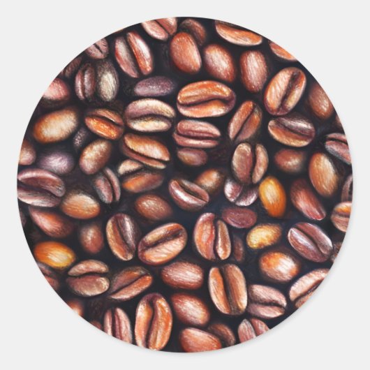 Sticker Rond Coffee Haricots crayon Motif Rustique Brown (Devant)
