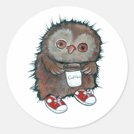Sticker Rond Coffee Owl Coffee Addict Café Boisson Drôle Owl (Devant)