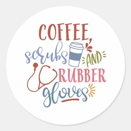Sticker Rond Coffee Scrubs Et Gants En Caoutchouc Conception Po (Devant)