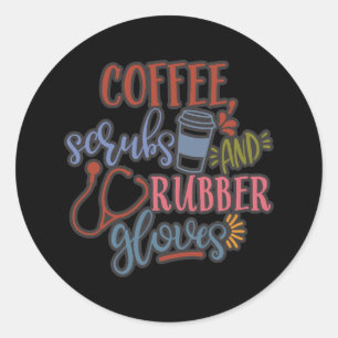 Sticker Rond Coffee Scrubs Et Gants En Caoutchouc Conception Po