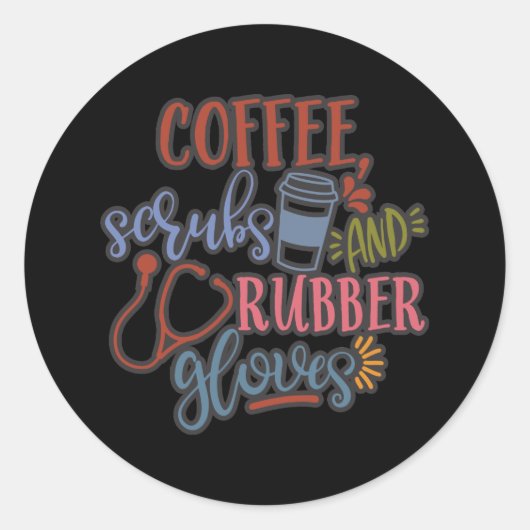 Sticker Rond Coffee Scrubs Et Gants En Caoutchouc Conception Po (Devant)