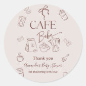 Sticker Rond Coffee Theme Beige Cafe Bebe Brewing Baby Shower (Devant)