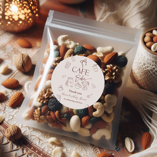 Sticker Rond Coffee Theme Beige Cafe Bebe Brewing Baby Shower