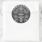 Sticker Rond Coiffe de crâne aztèque par BurnsInHell (Sac)