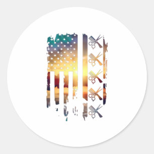 Sticker Rond Coiffeur Drapeau américain Coiffeur