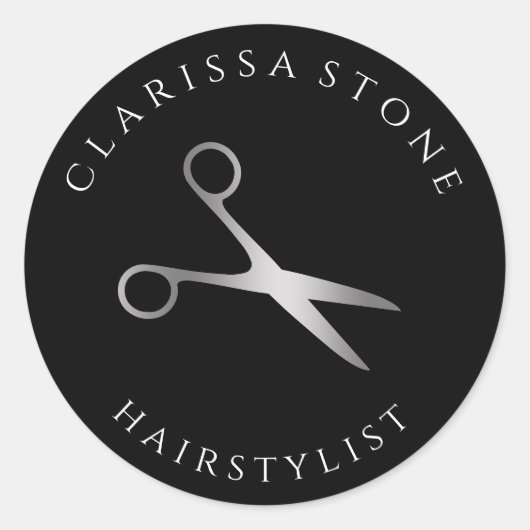 Sticker Rond Coiffeur élégante de ciseaux noir et argent (Devant)