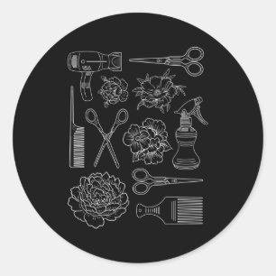 Sticker Rond Coiffeur Hair Styliste Barber Tools Floral