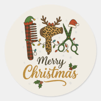 Sticker Rond Coiffeur Joyeux Noël Outils de Salon