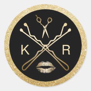 Sticker Rond Coiffeur & maquillage Moderne Gold Beauty Salon