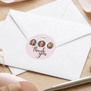 Sticker Rond Coiffeur Rose Pâle 3 Photo Logo Merci