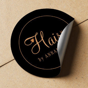 Sticker Rond Coiffeur styliste nom or cuivre élégant logo
