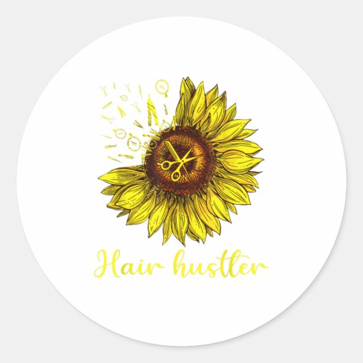 Sticker Rond Coiffeuse Hair Hustler Chemise St Sunflower Cadeau (Devant)
