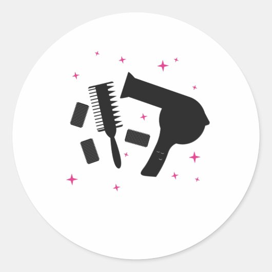 Sticker Rond Coiffeuse Salon Coiffeur Logo Sèche-cheveux (Devant)