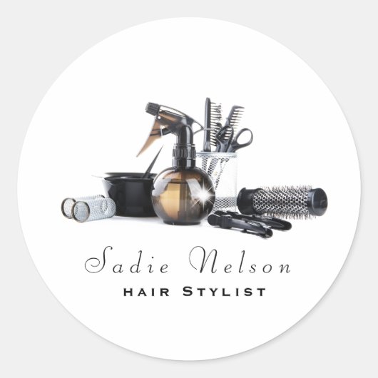 Sticker Rond Coiffeuse Salon Outils Beauté Business (Devant)