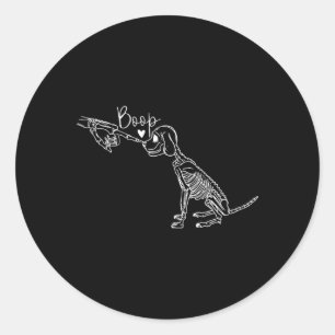 Sticker Rond Col V-Neck Squelette de Chien pour Femmes