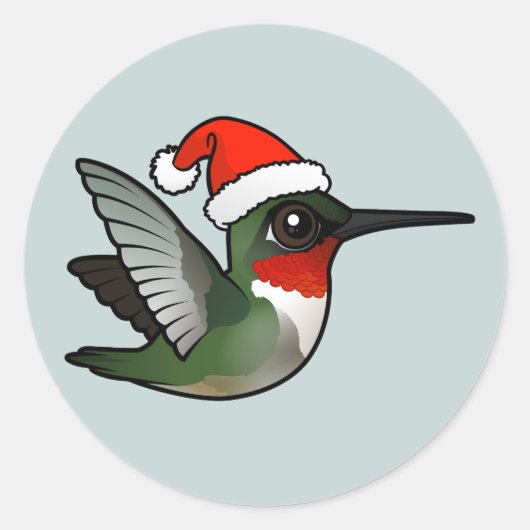 Sticker Rond Colibri à gorge rubis de Noël (Devant)