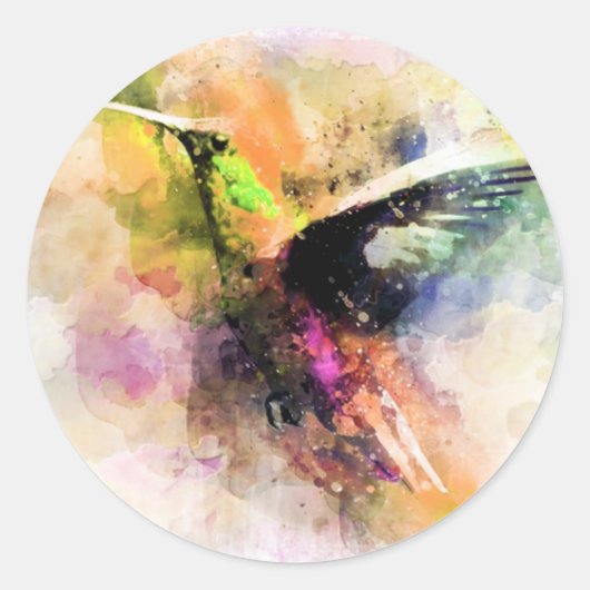 Sticker Rond Colibri à l'aquarelle (Devant)