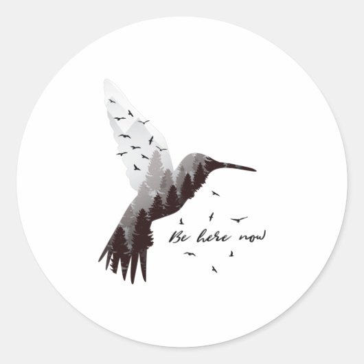 Sticker Rond Colibri avec la forêt (Devant)