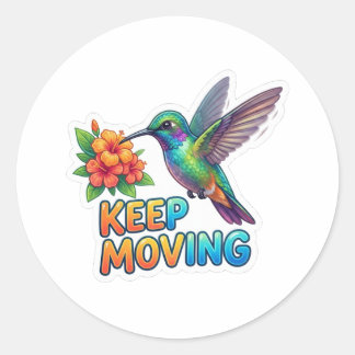 Sticker Rond Colibri Continuez à Bouger - Design Motivant