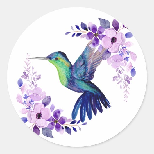Sticker Rond Colibri des fleurs (Devant)