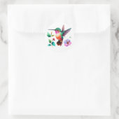 Sticker Rond Colibri et fleurs aux couleurs vives (Sac)