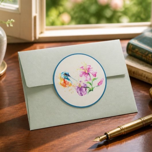 Sticker Rond Colibri et Floral