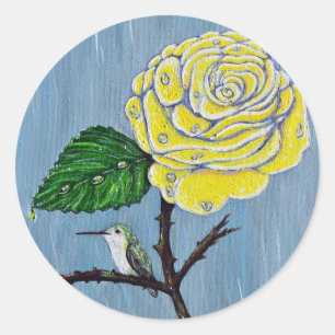 Sticker Rond Colibri et Rose dans la peinture de pluie