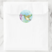 Sticker Rond Colibri rose Hollyhock Fleurs Bleu (Sac)