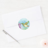 Sticker Rond Colibri rose Hollyhock Fleurs Bleu (Enveloppe)