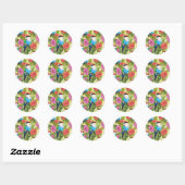 Sticker Rond Colibri se reposant et Hibiscuses (Feuille)