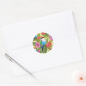 Sticker Rond Colibri se reposant et Hibiscuses (Enveloppe)
