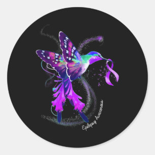 Sticker Rond Colibri tenant pourpre Ribbon Epilepsie