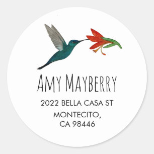 Sticker Rond Colibri turquoise adresse de retour