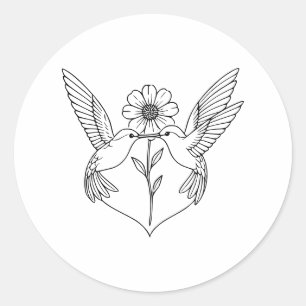 Sticker Rond Colibris en forme de cœur avec art linéaire de fle