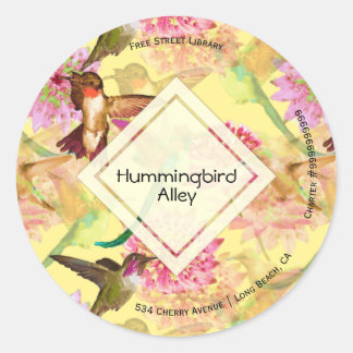 Sticker Rond Colibris et Astrantia Monogram Aquarelle