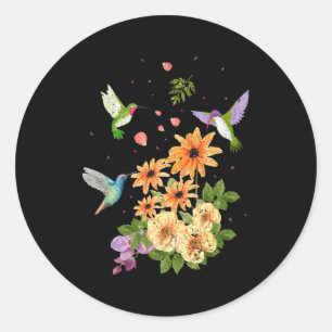 Sticker Rond Colibris Et Oiseau Fleur Y