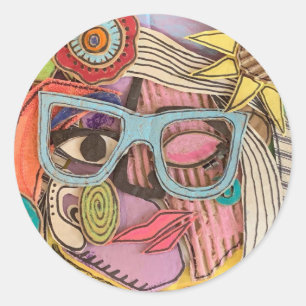 Sticker Rond Collage autoportrait de l'artiste