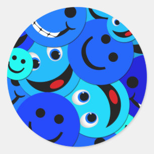 STICKER ROND COLLAGE BLEU