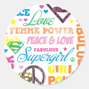 Sticker Rond Collage coloré des textes de Supergirl