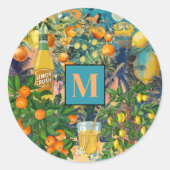 Sticker Rond collage d'agrumes siciliens bleu orange chic (Devant)