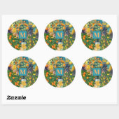 Sticker Rond collage d'agrumes siciliens bleu orange chic (Feuille)