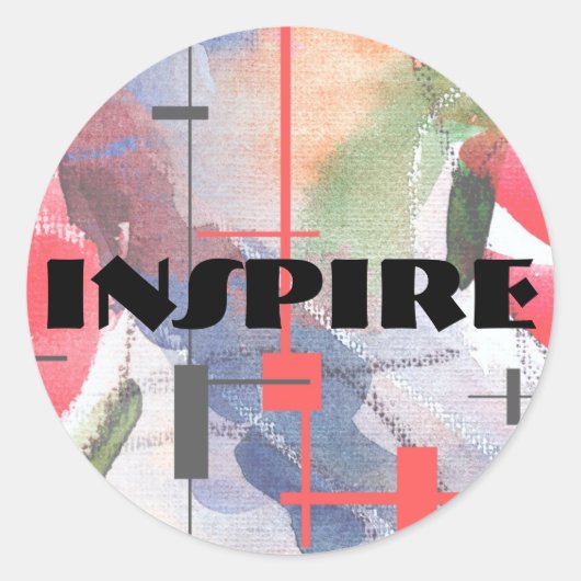 Sticker Rond collage d'art abstrait, milieux mixtes et aquarell (Devant)