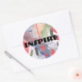 Sticker Rond collage d'art abstrait, milieux mixtes et aquarell (Enveloppe)