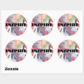 Sticker Rond collage d'art abstrait, milieux mixtes et aquarell (Feuille)