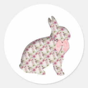 Sticker Rond Collage de lapins de lapin de lapin de feuillages 