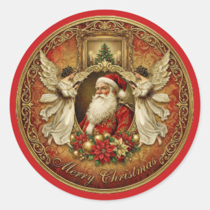 Sticker Rond Collage de Noël élégant ivoire et rouge de style v